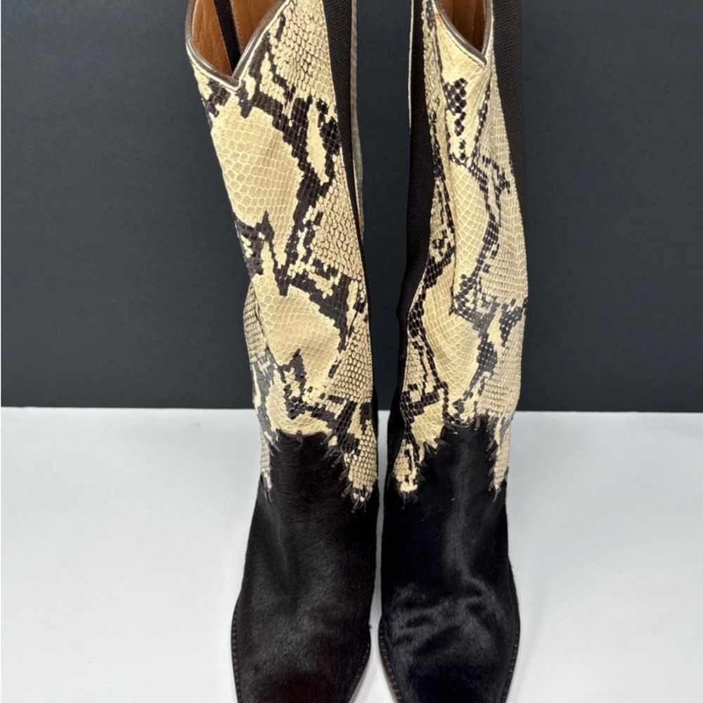 Donald J. Pliner Black and Cream Snakeskin Heeled Boots